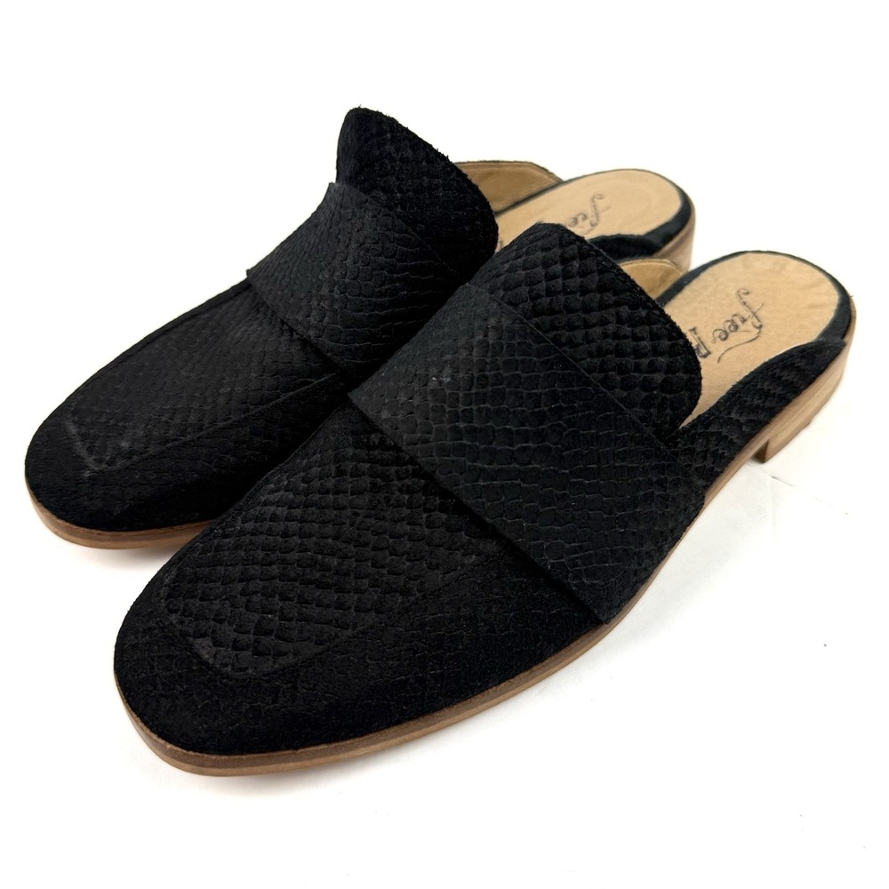 Free People At Ease Mules 36 Black Suede Snakeskin Embossed Slip On Shoes